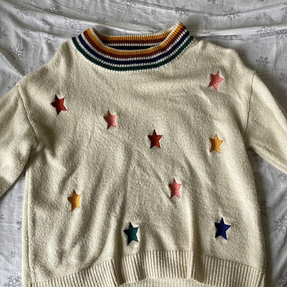 Jessica Simpson L sweater with embroidered stars ribbed trim